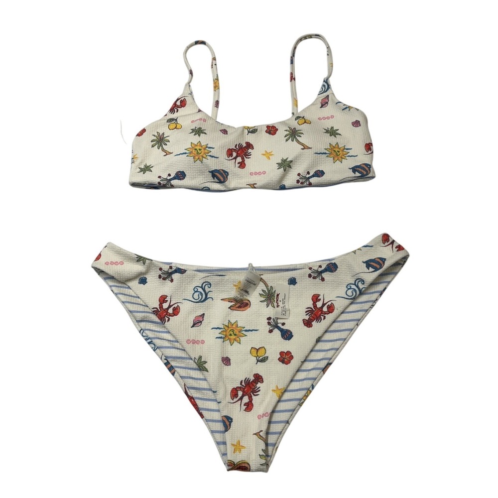 Cabana Del Sol Bikini Swimsuit Tropical Island Print Reversible Size XL Resort
